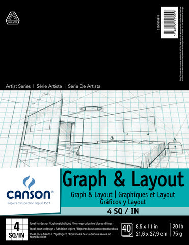Canson Graph Paper Pad 4x4 Grid 8.5x11