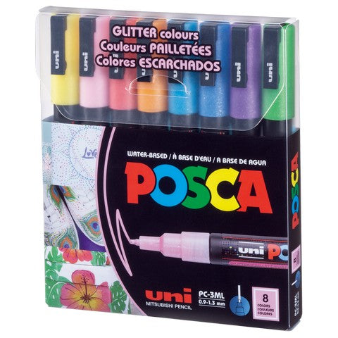 POSCA 8-Color Fine Glitter Acrylic Paint Marker Set PC-3M