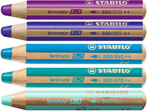 Stabilo Woody Pencil 5pk Blues Set + Sharpener