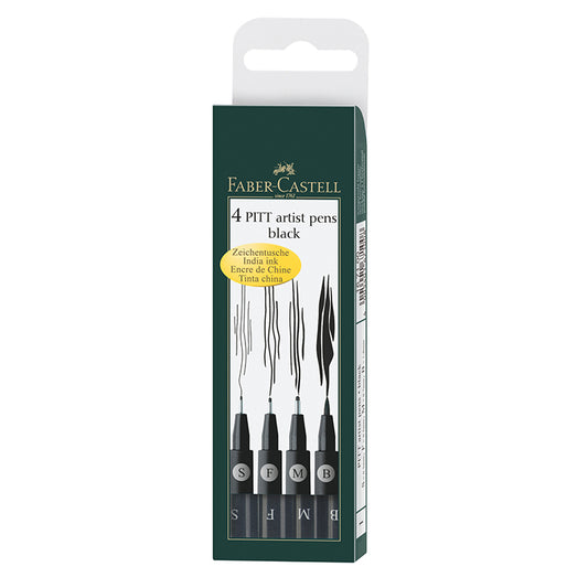 Pitt Pen Black Pouch Set of 4
