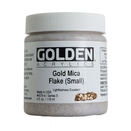 Golden Heavy Body Acrylic Iridescent Gold Mica Flakes Small 4oz