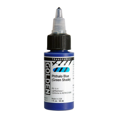 Golden High Flow Acrylic Transparent Phthalo Blue Green Shade 1oz