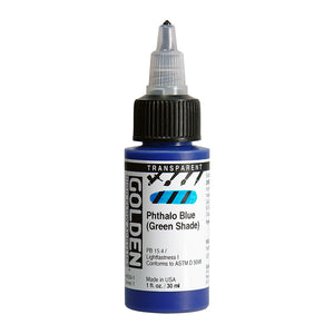 Golden High Flow Acrylic Transparent Phthalo Blue Green Shade 1oz