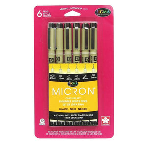Sakura Pigma Micron Pen 6 Pack Black