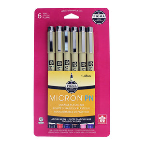 Sakura Pigma Micron Pen Plastic Nib 6 Piece Set Assorted