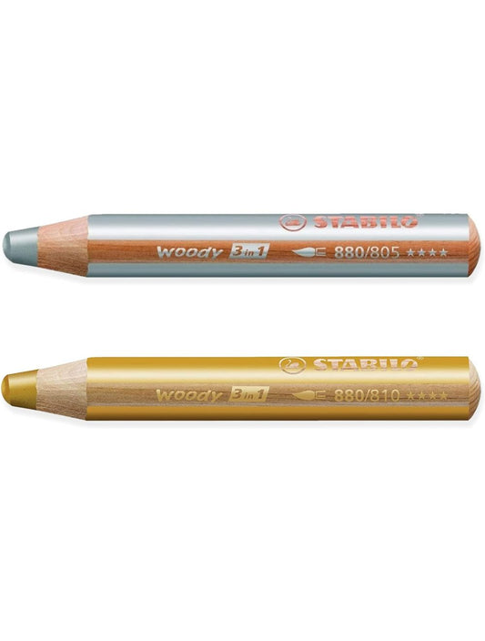 Stabilo Woody Pencil 2pk Gold/Silver Set