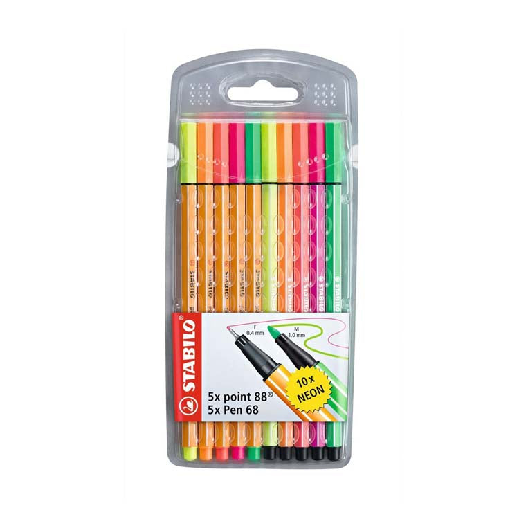 Stabilo Point 88 and 68 Set of 10 Neon Colors